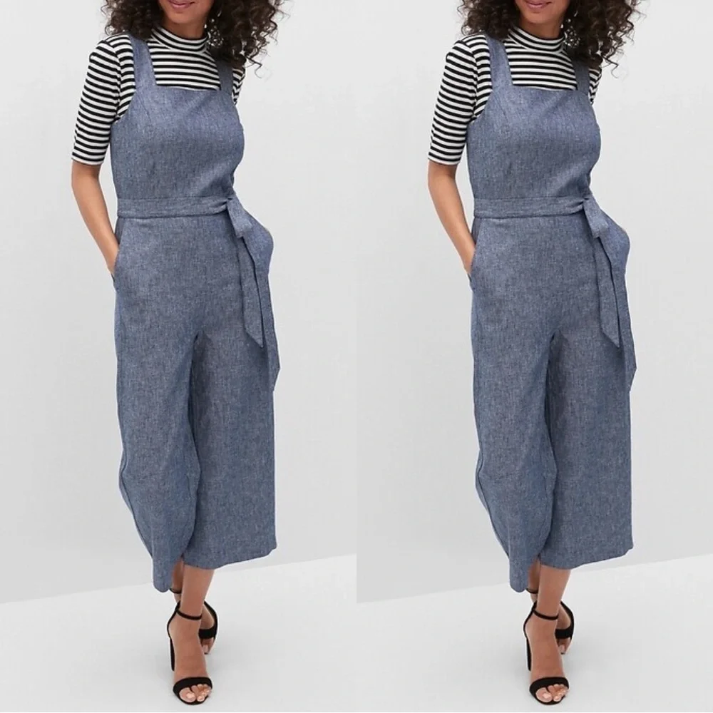 Banana Republic Linen Square-Neck Jumpsuit Blue - 4